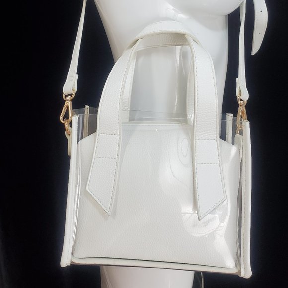 Urban Expressions clear Vinyl handbag W White vegan leather insert. - Picture 2 of 14